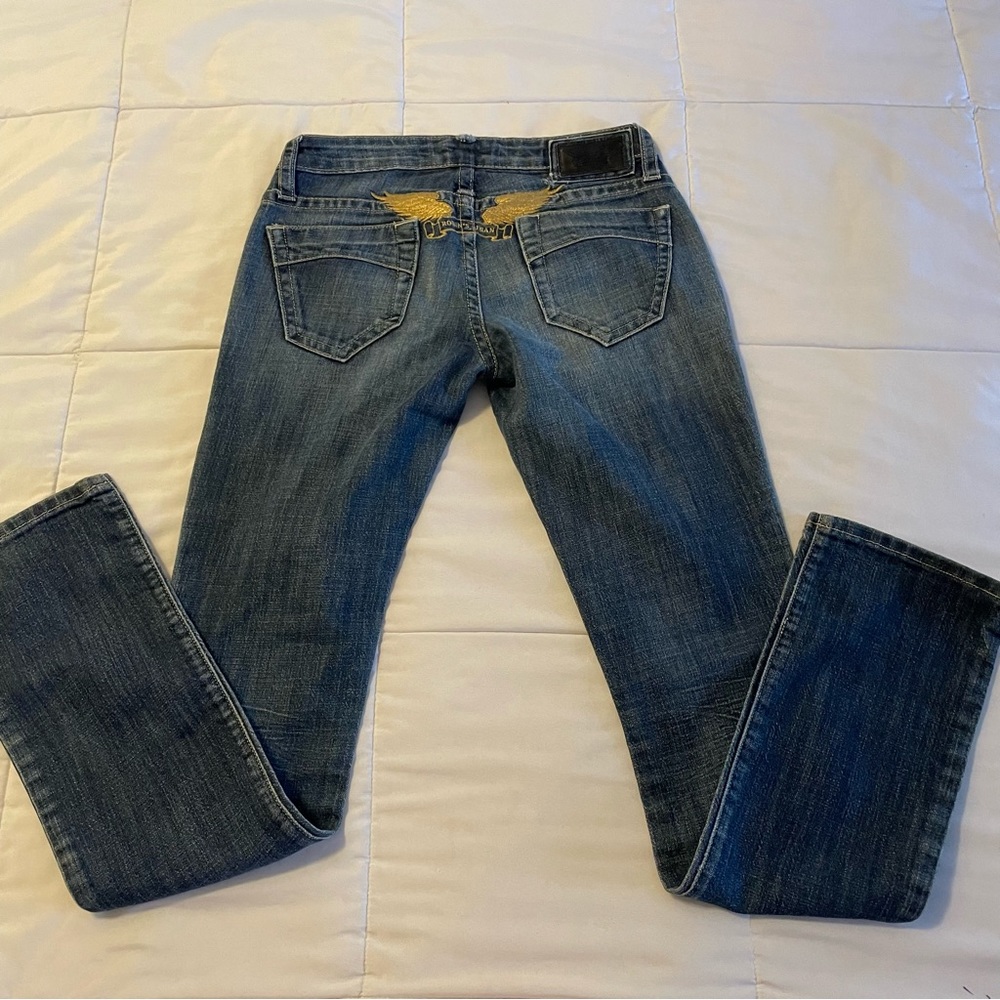 Robin's Jean Women's Straight Leg Jeans - Medium Blue with Gold Accent